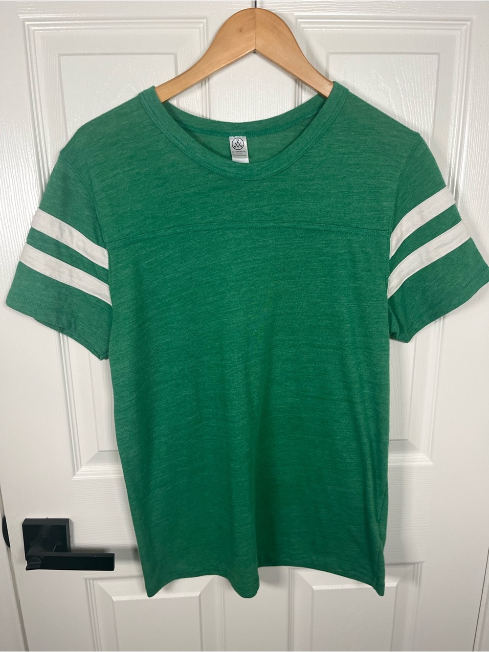 Alternative Apparel Green Short Sleeve Crew Tee with White Sleeve Stripes